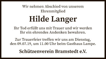 Traueranzeige von Hilde Langer von SYK