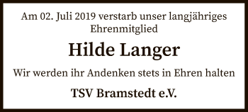 Traueranzeige von Hilde Langer von SYK