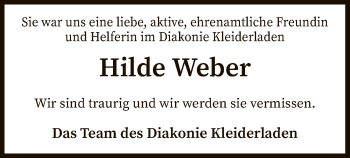 Traueranzeige von Hilde Weber von SYK