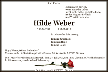 Traueranzeige von Hilde Weber von SYK