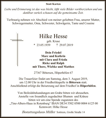 Traueranzeige von Hilke Hesse von SYK