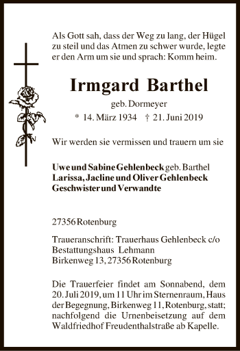 Traueranzeige von Irmgard Barthel von SYK