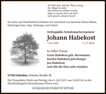 Traueranzeige von Johann Habekost von SYK