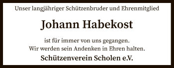 Traueranzeige von Johann Habekost von SYK