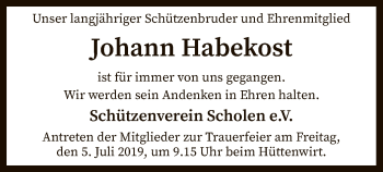 Traueranzeige von Johann Habekost von SYK