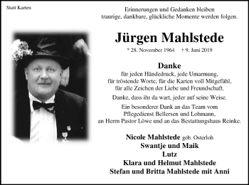 Traueranzeige von Jürgen Mahlstede von SYK