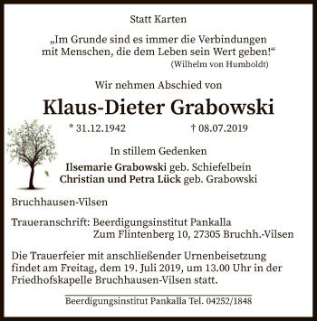 Traueranzeige von Klaus-Dieter Grabowski von SYK