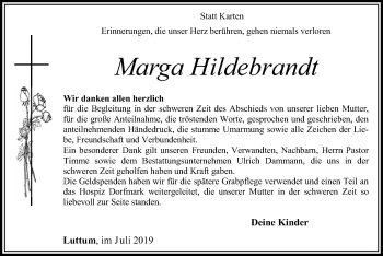 Traueranzeige von Marga Hildebrandt von SYK