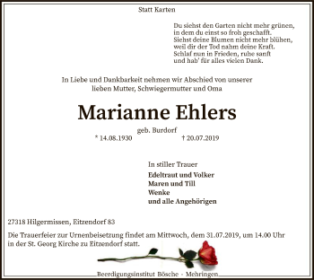 Traueranzeige von Marianne Ehlers von SYK