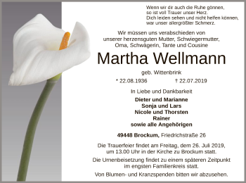 Traueranzeige von Martha Wellmann von SYK