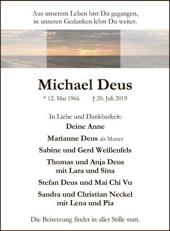 Traueranzeige von Michael Deus von SYK