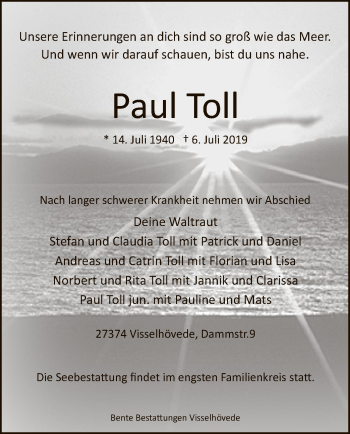 Traueranzeige von Paul Toll von SYK