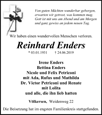 Traueranzeige von Reinhard Enders von SYK