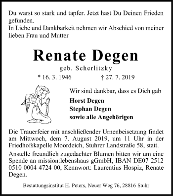 Traueranzeige von Renate Degen von SYK