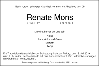 Traueranzeige von Renate Mons von SYK