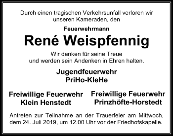 Traueranzeige von Rene Weispfennig von SYK