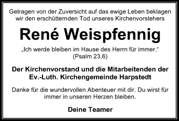 Traueranzeige von Rene Weispfennig von SYK