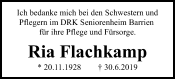 Traueranzeige von Ria Flachkamp von SYK