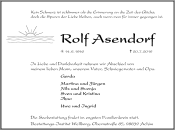 Traueranzeige von Rolf Asendoef von SYK