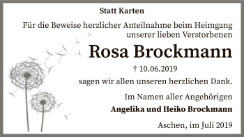 Traueranzeige von Rosa Brockmann von SYK