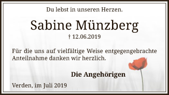 Traueranzeige von Sabine Münzberg von SYK