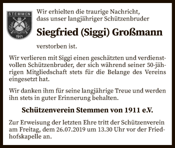 Traueranzeige von Siegfried Großmann von SYK