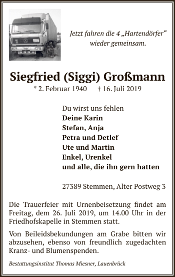 Traueranzeige von Siegfried Großmann von SYK