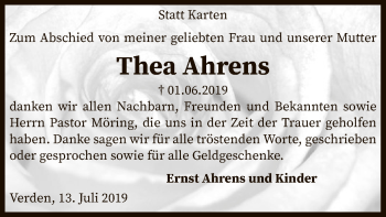 Traueranzeige von Thea Ahrens von SYK