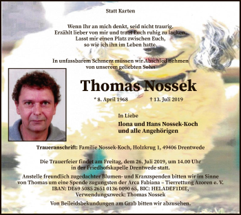 Traueranzeige von Thomas Nossek von SYK