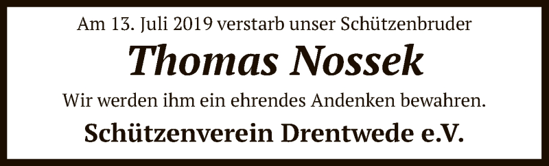  Traueranzeige für Thomas Nossek vom 25.07.2019 aus SYK