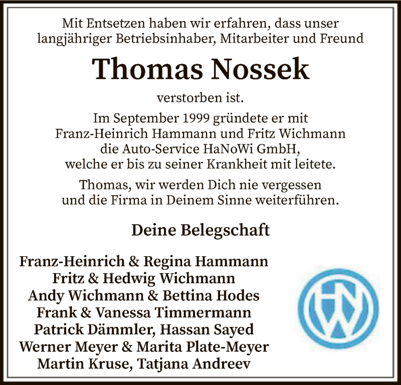  Traueranzeige für Thomas Nossek vom 23.07.2019 aus SYK