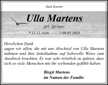 Traueranzeige von Ulla Martens von SYK