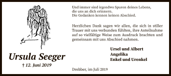 Traueranzeige von Ursula Seeger von SYK