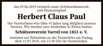 Traueranzeige von Herbert Claus Paul von SYK