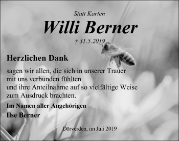 Traueranzeige von Willi Berner von SYK