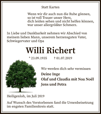 Traueranzeige von Willi Richert von SYK