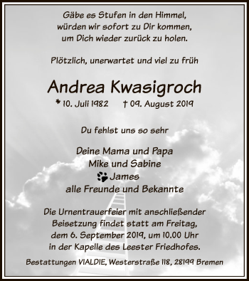 Traueranzeige von Andrea Kwasigroch von SYK