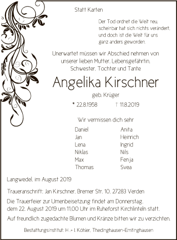 Traueranzeige von Angelika Kirschner von SYK