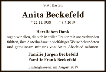 Traueranzeige von Anita Beckefeld von SYK