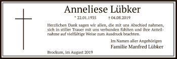 Traueranzeige von Anneliese Lübker von SYK