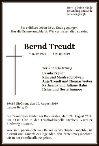 Traueranzeige von Bernd Treudt von SYK