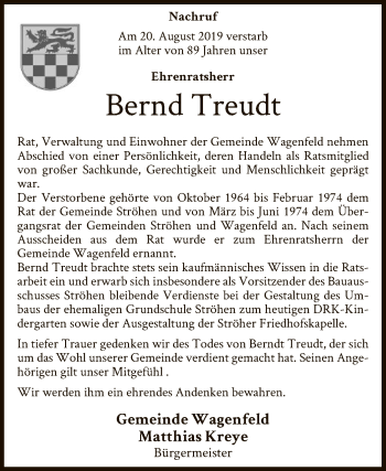 Traueranzeige von Bernd Treudt von SYK