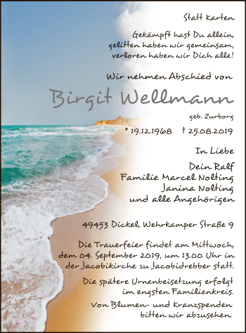 Traueranzeige von Birgit Wellmann von SYK