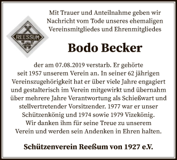 Traueranzeige von Bodo Becker von SYK