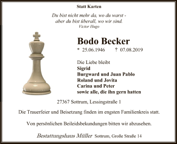 Traueranzeige von Bodo Becker von SYK