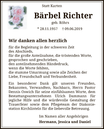 Traueranzeige von Bärbel Richter von SYK