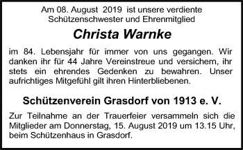 Traueranzeige von Christa Warnke von SYK