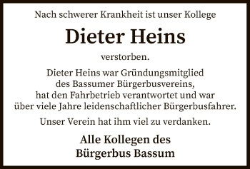 Traueranzeige von Dieter Heins von SYK