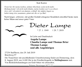 Traueranzeige von Dieter Lampe von SYK