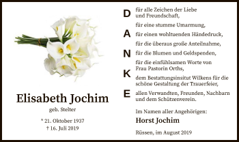 Traueranzeige von Elisabeth Jochim von SYK